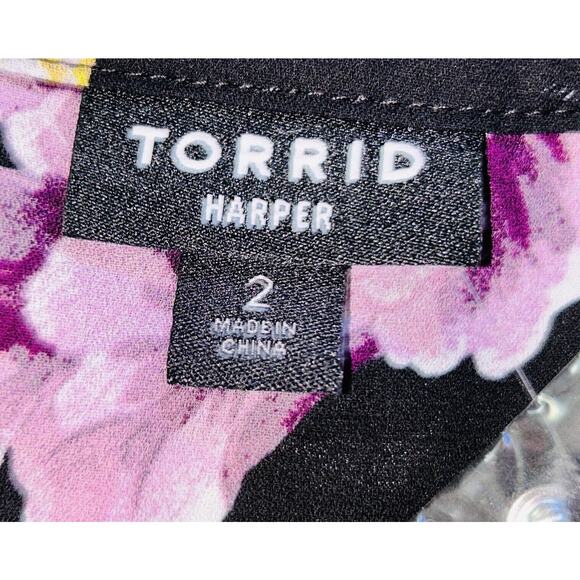 TORRID Blouse Women Black Purple Floral Roll Up Sleeve Harper Size 2xl Tunic NEW - Picture 7 of 16